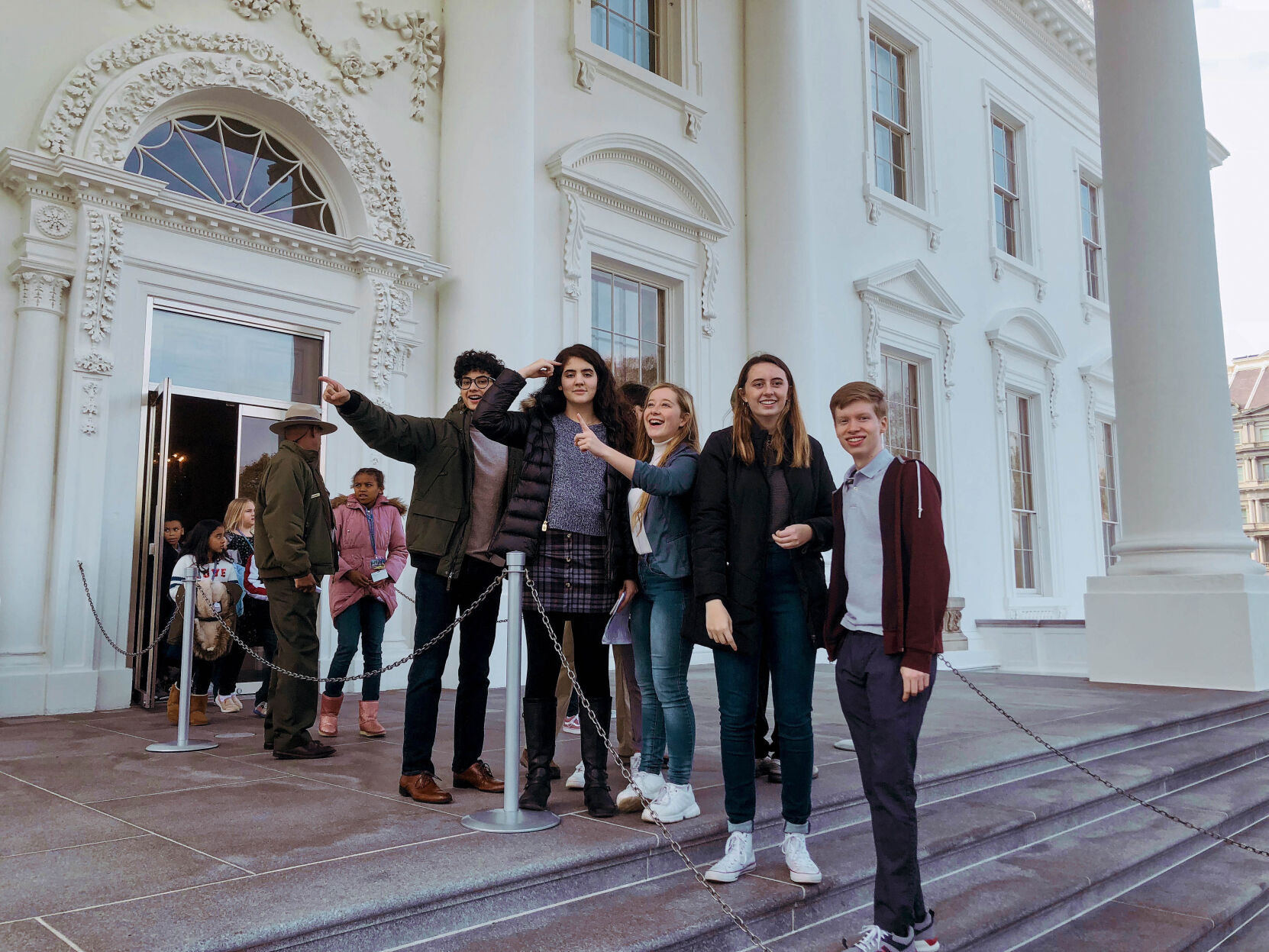 From left, Isaac Yontz, staff writer, Amira McKee, section editor, Audrey Snyder, photographer, Rachel Stevens, artist, Will Cover, section editor
